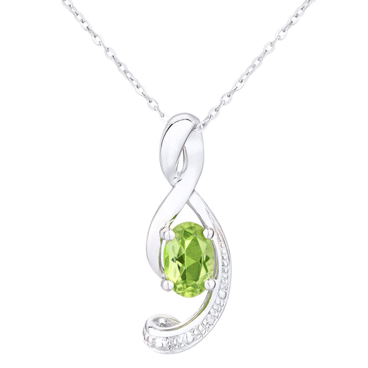 9ct White Gold  Diamond Oval 0.53ct Peridot Twist Necklace 18" - PP0AXL4418WPD