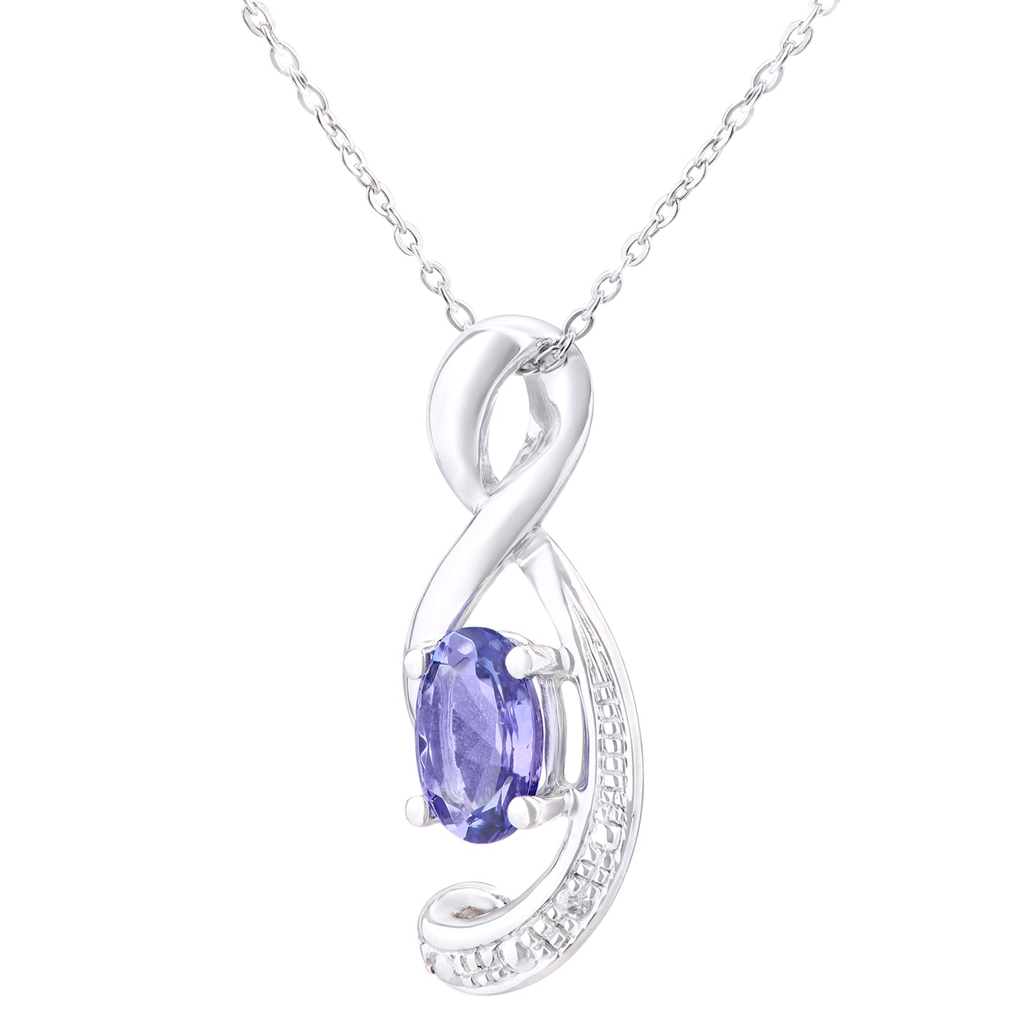 9ct White Gold  Diamond Oval 1/2ct Tanzanite Twist Necklace 18" - PP0AXL4418WTanz