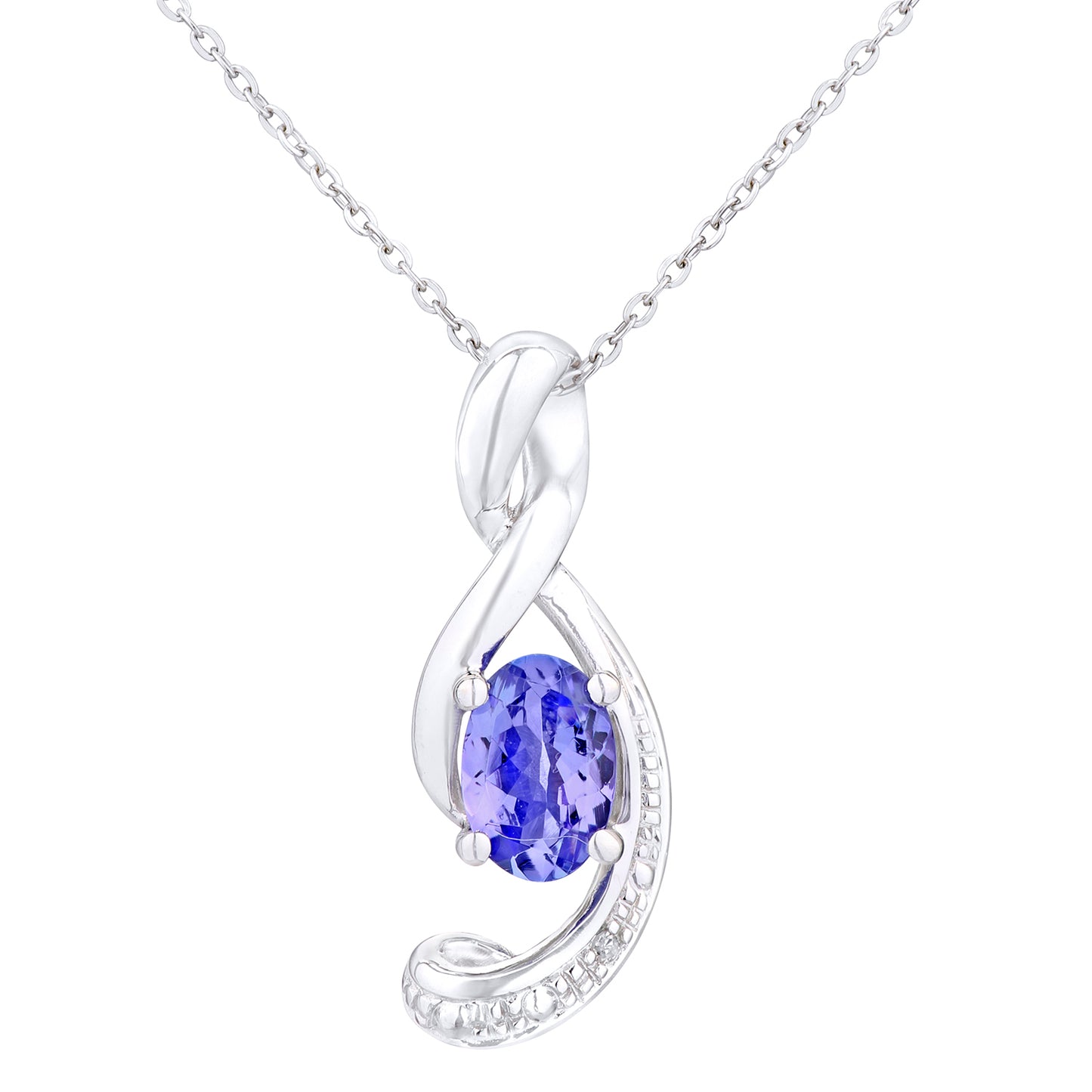 9ct White Gold  Diamond Oval 1/2ct Tanzanite Twist Necklace 18" - PP0AXL4418WTanz