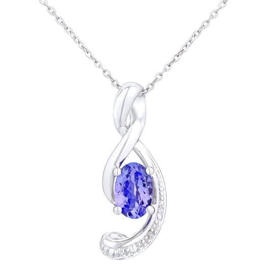 9ct White Gold  Diamond Oval 1/2ct Tanzanite Twist Necklace 18" - PP0AXL4418WTanz