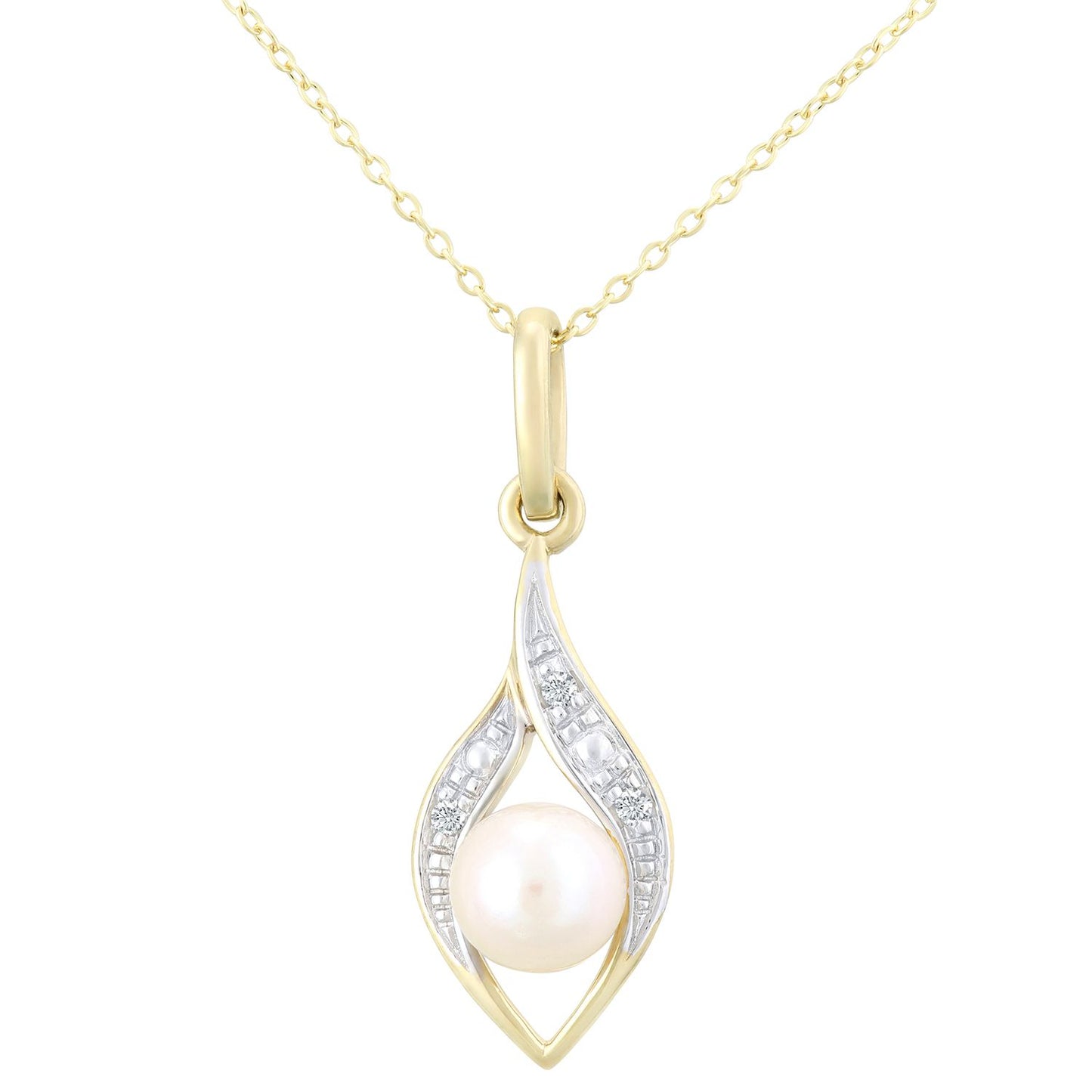 9ct Gold  2pts Diamond Pearl 5mm Almond Pea Pod Necklace 18" - PP0AXL4463YPRL