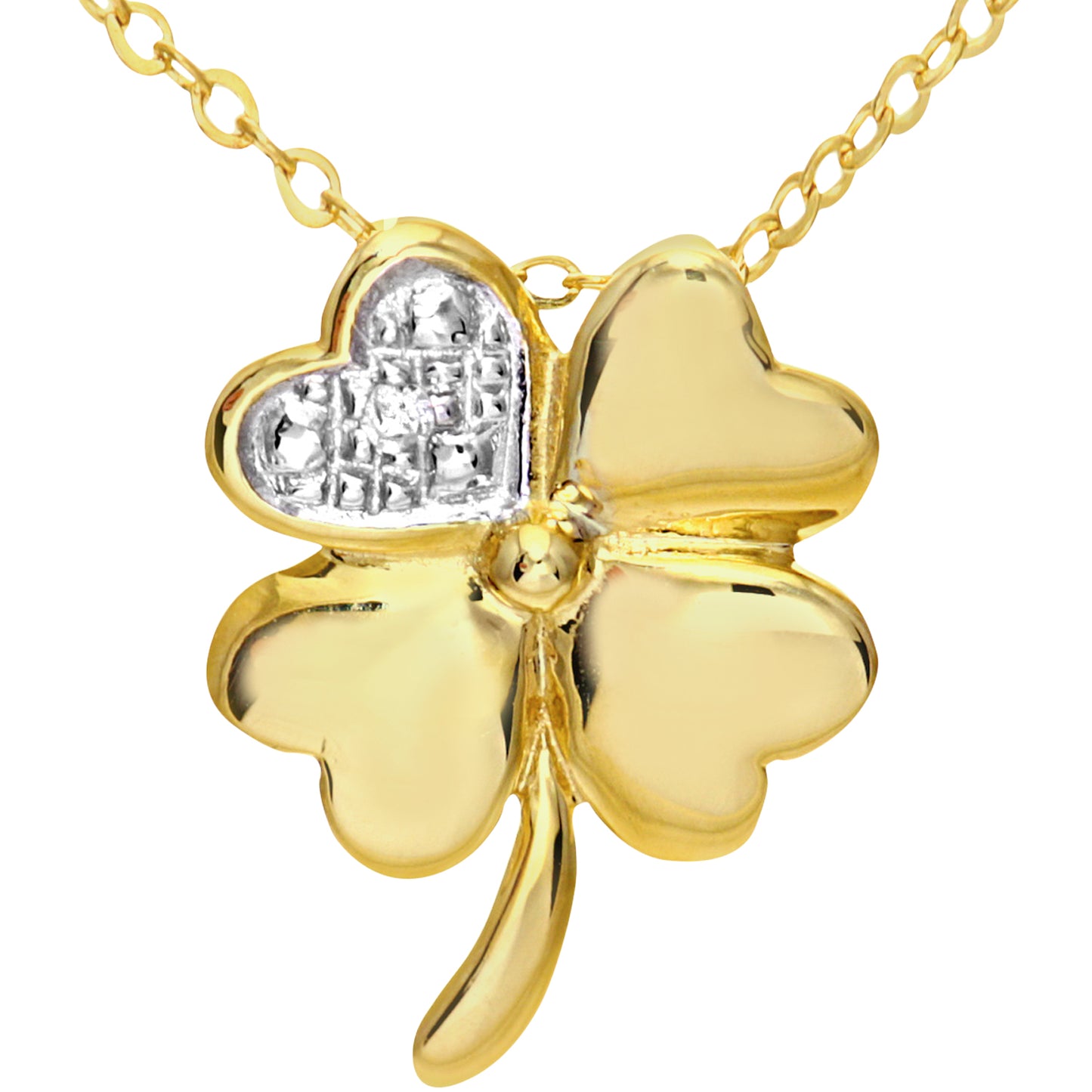 9ct Gold  0.5pts Diamond Heart 4 Leaf Clover Charm Necklace 18" - PP0AXL4736Y