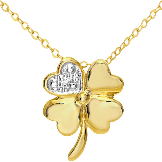 9ct Gold  0.5pts Diamond Heart 4 Leaf Clover Charm Necklace 18" - PP0AXL4736Y