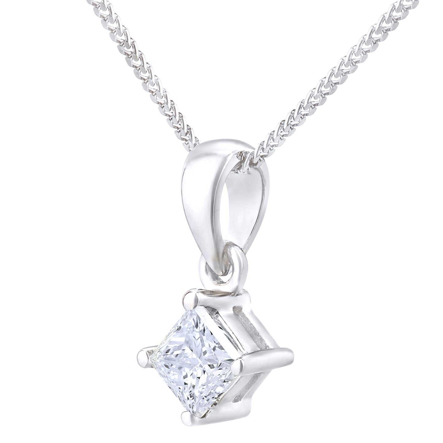 Platinum  Princess 1/4ct Diamond Solitaire Pendant Necklace 18" - PP0AXL4835PTJPK