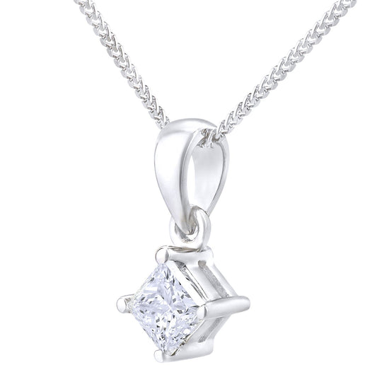 Platinum  Princess 1/4ct Diamond Solitaire Pendant Necklace 18" - PP0AXL4835PTJPK