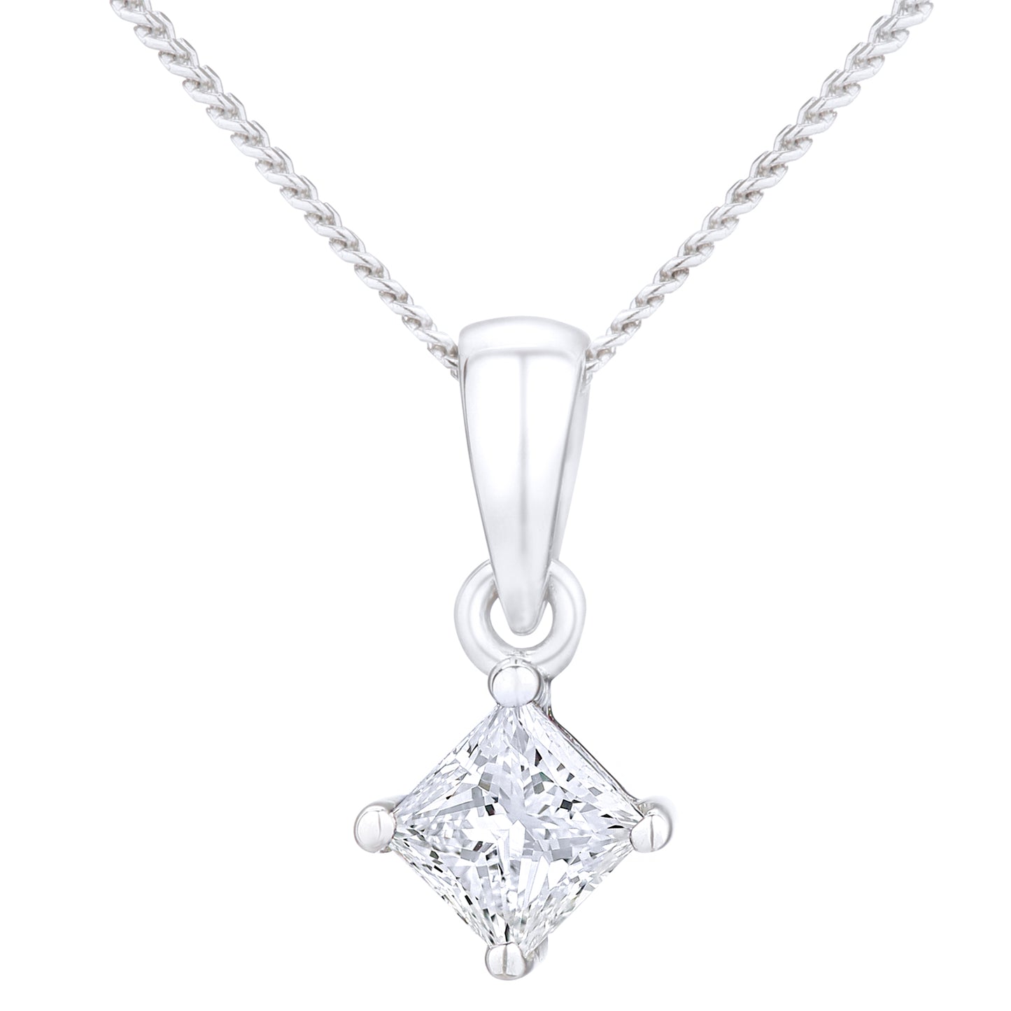 Platinum  Princess 1/4ct Diamond Solitaire Pendant Necklace 18" - PP0AXL4835PTJPK