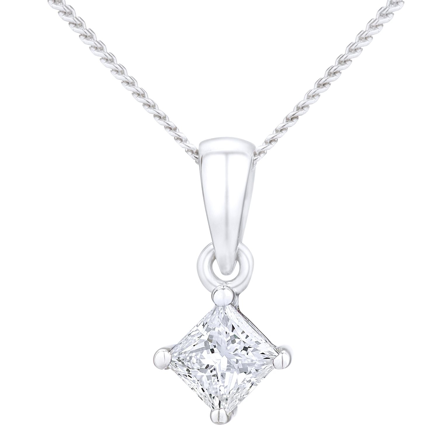 Platinum  Princess 1/4ct Diamond Solitaire Pendant Necklace 18" - PP0AXL4835PTJPK