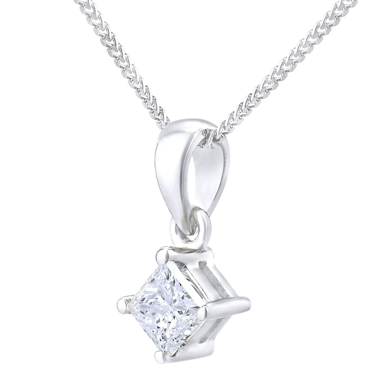 Platinum  Princess 1/4ct Diamond Solitaire Pendant Necklace 18" - PP0AXL4835PTJSI