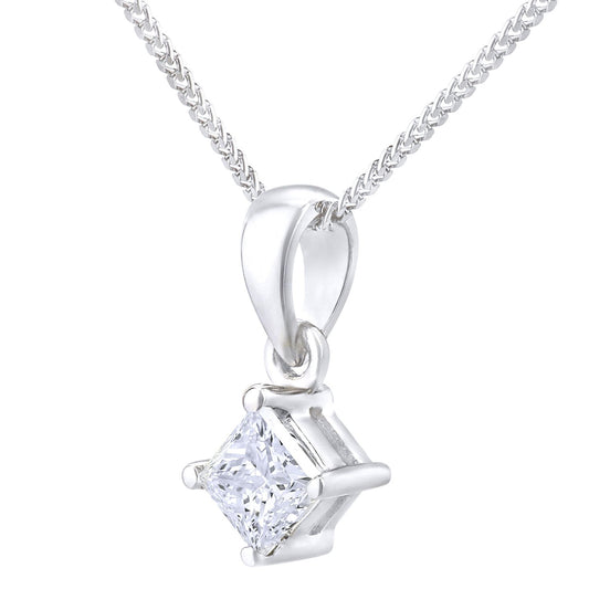 Platinum  Princess 1/4ct Diamond Solitaire Pendant Necklace 18" - PP0AXL4835PTJSI