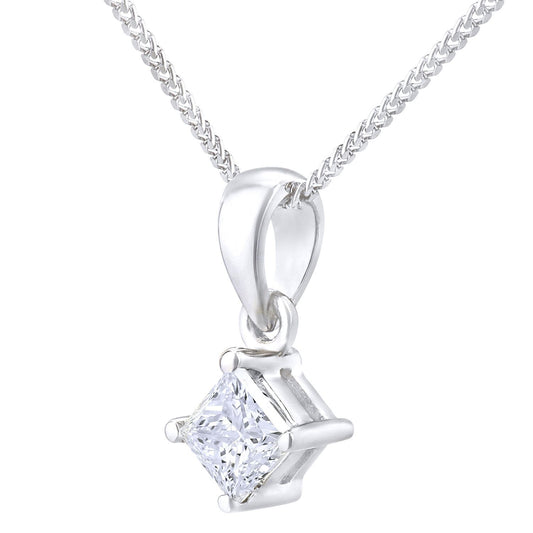 Platinum  Princess 1/4ct Diamond Solitaire Pendant Necklace 18" - PP0AXL4835PTJSI