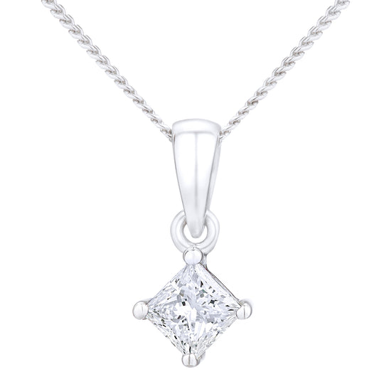 Platinum  Princess 1/4ct Diamond Solitaire Pendant Necklace 18" - PP0AXL4835PTJSI