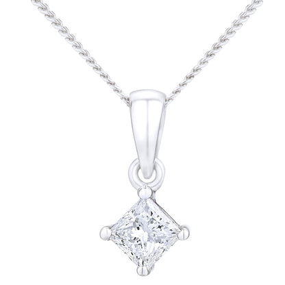 Platinum  Princess 1/4ct Diamond Solitaire Pendant Necklace 18" - PP0AXL4835PTJSI