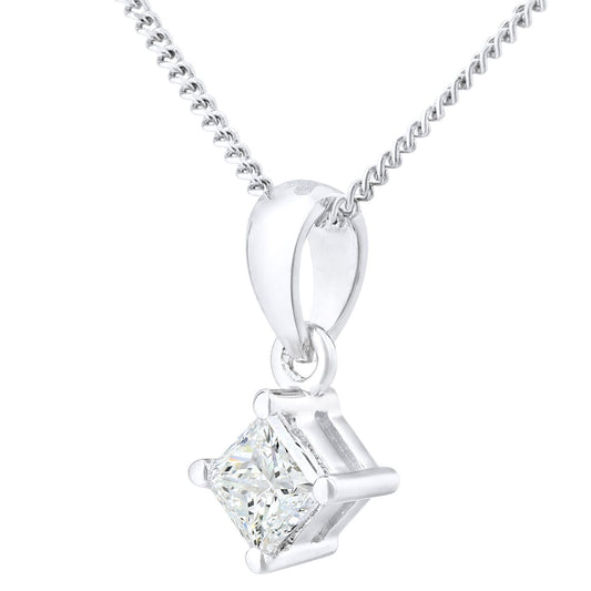 18ct White Gold  Princess 1/4ct Diamond Solitaire Necklace 18" - PP0AXL4835W18JPK