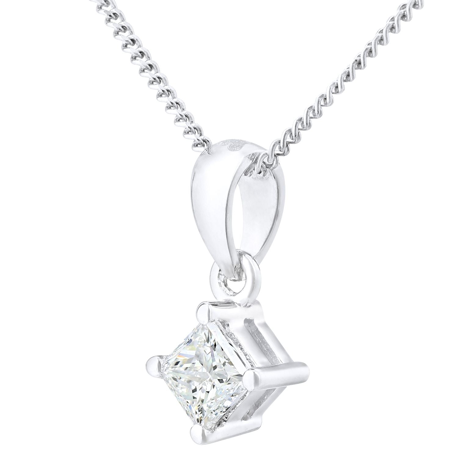 18ct White Gold  Princess 1/4ct Diamond Solitaire Necklace 18" - PP0AXL4835W18JPK