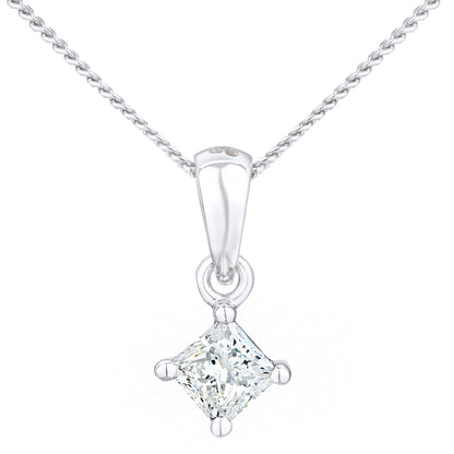 18ct White Gold  Princess 1/4ct Diamond Solitaire Necklace 18" - PP0AXL4835W18JPK