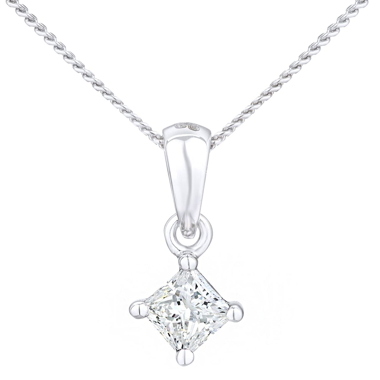 18ct White Gold  Princess 1/4ct Diamond Solitaire Necklace 18" - PP0AXL4835W18JPK