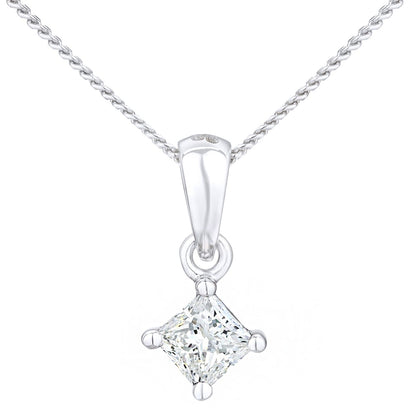 18ct White Gold  Princess 1/4ct Diamond Solitaire Necklace 18" - PP0AXL4835W18JPK