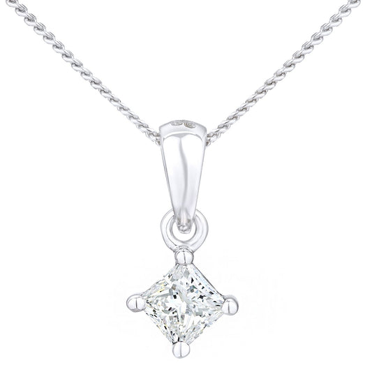 18ct White Gold  Princess 1/4ct Diamond Solitaire Necklace 18" - PP0AXL4835W18JPK