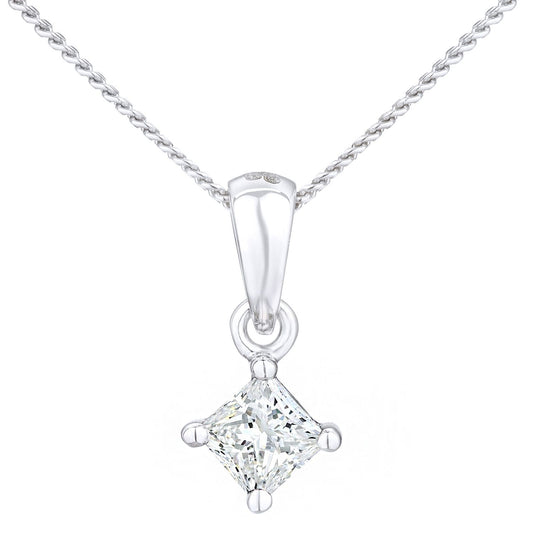 18ct White Gold  Princess 1/4ct Diamond Solitaire Necklace 18" - PP0AXL4835W18JPK