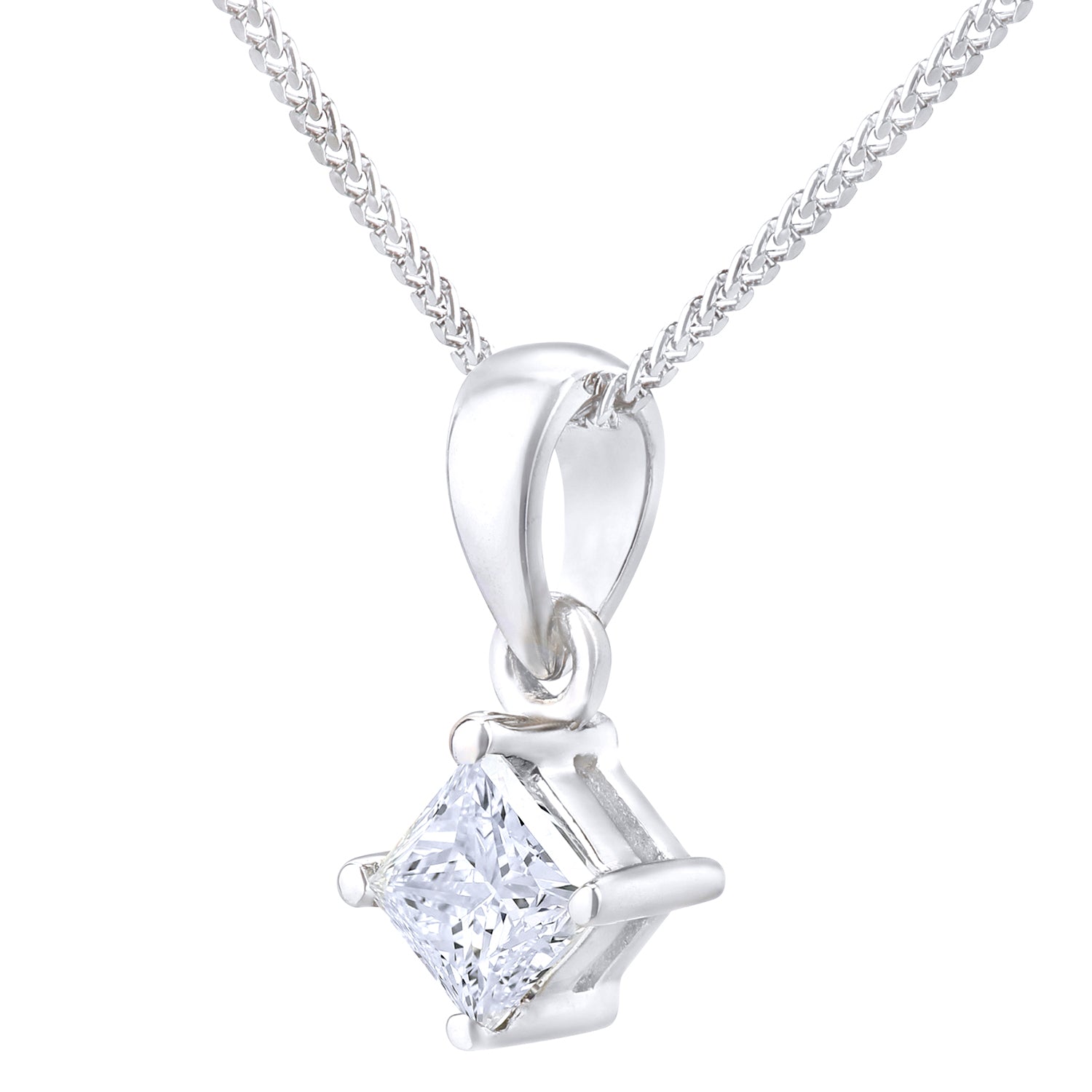 18ct White Gold  Princess 1/4ct Diamond Solitaire Necklace 18" - PP0AXL4835W18JSI