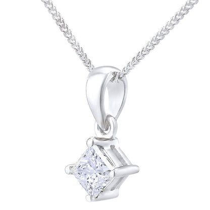 18ct White Gold  Princess 1/4ct Diamond Solitaire Necklace 18" - PP0AXL4835W18JSI