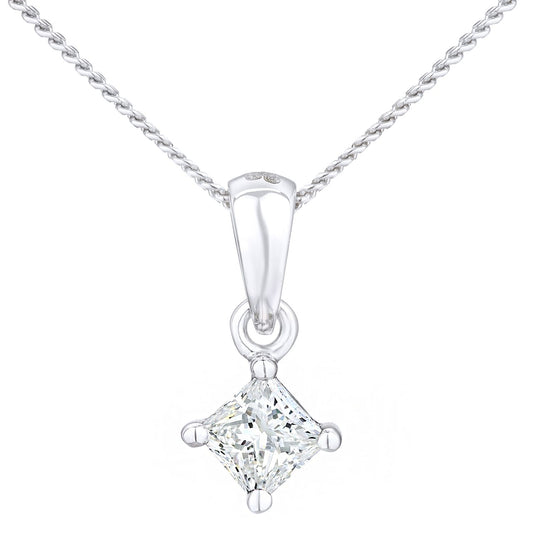 18ct White Gold  Princess 1/4ct Diamond Solitaire Necklace 18" - PP0AXL4835W18JSI