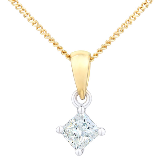 18ct Gold  Princess 1/4ct Diamond Solitaire Pendant Necklace 18" - PP0AXL4835Y18JPK