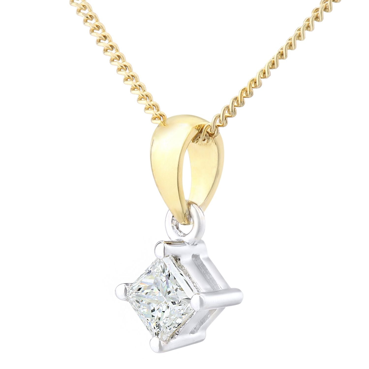 18ct Gold  Princess 1/4ct Diamond Solitaire Pendant Necklace 18" - PP0AXL4835Y18JSI