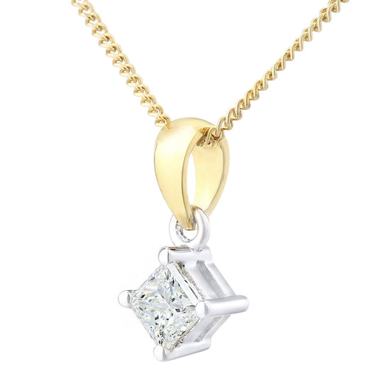 18ct Gold  Princess 1/4ct Diamond Solitaire Pendant Necklace 18" - PP0AXL4835Y18JSI