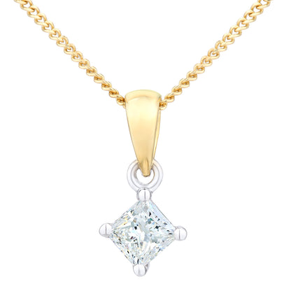 18ct Gold  Princess 1/4ct Diamond Solitaire Pendant Necklace 18" - PP0AXL4835Y18JSI