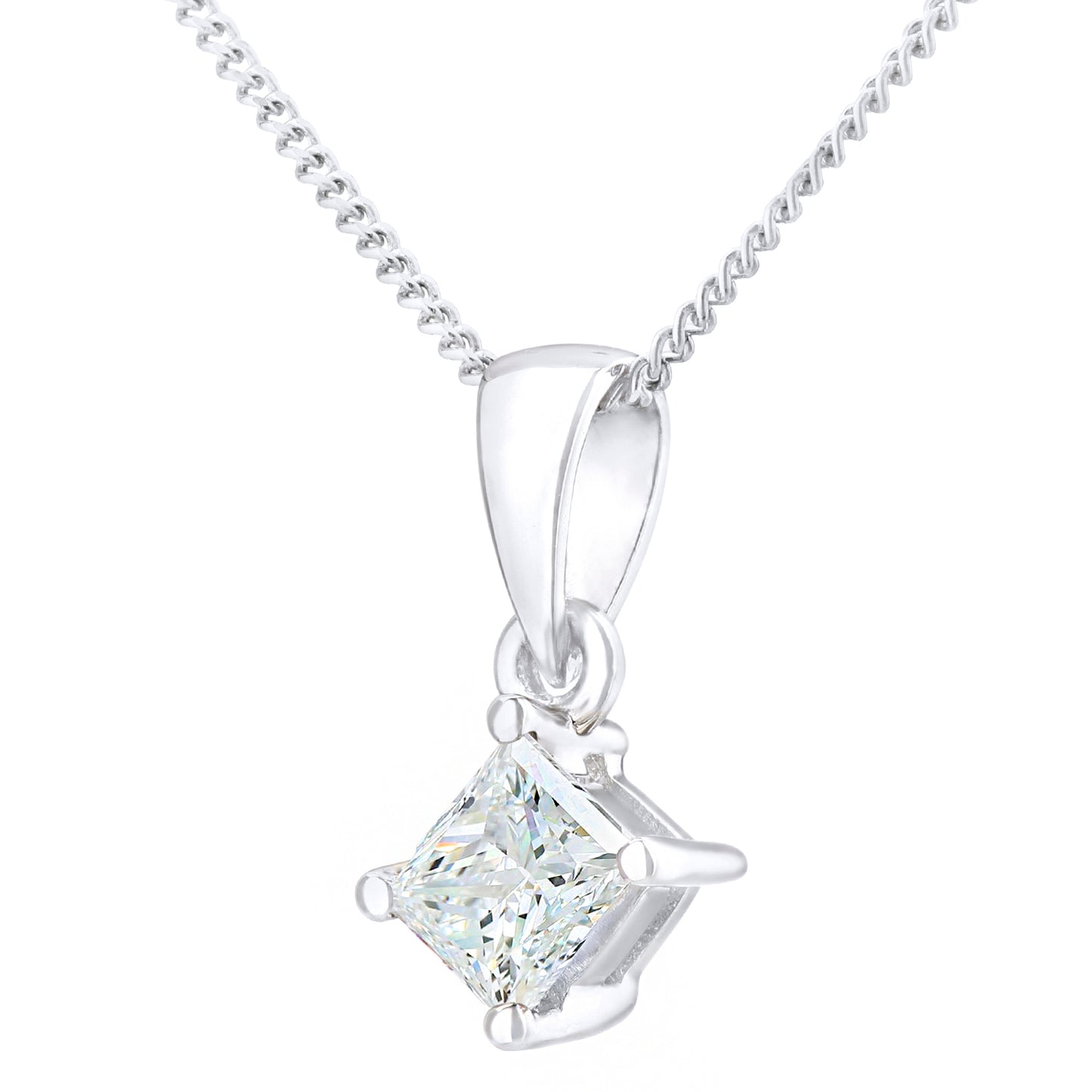 Platinum  Princess 1/3ct Diamond Solitaire Pendant Necklace 18" - PP0AXL4836PTJPK