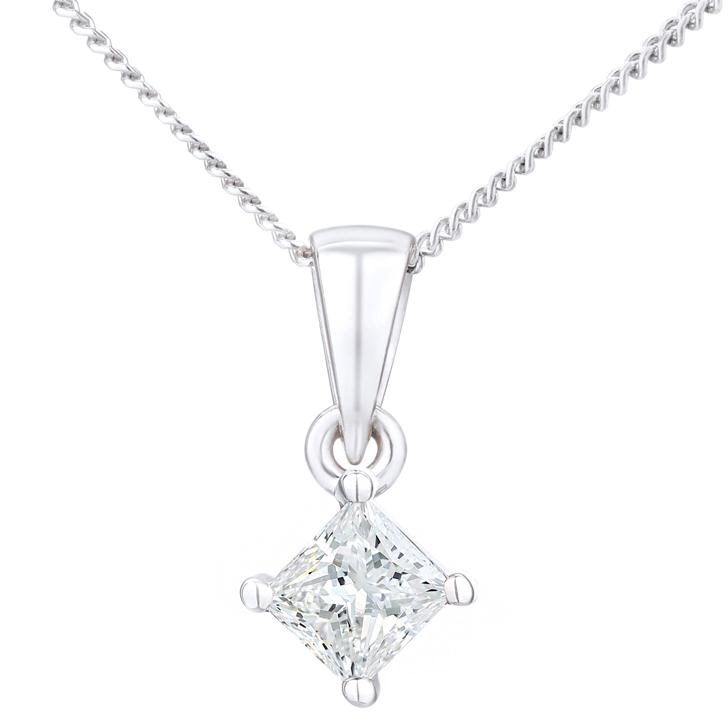 Platinum  Princess 1/3ct Diamond Solitaire Pendant Necklace 18" - PP0AXL4836PTJPK
