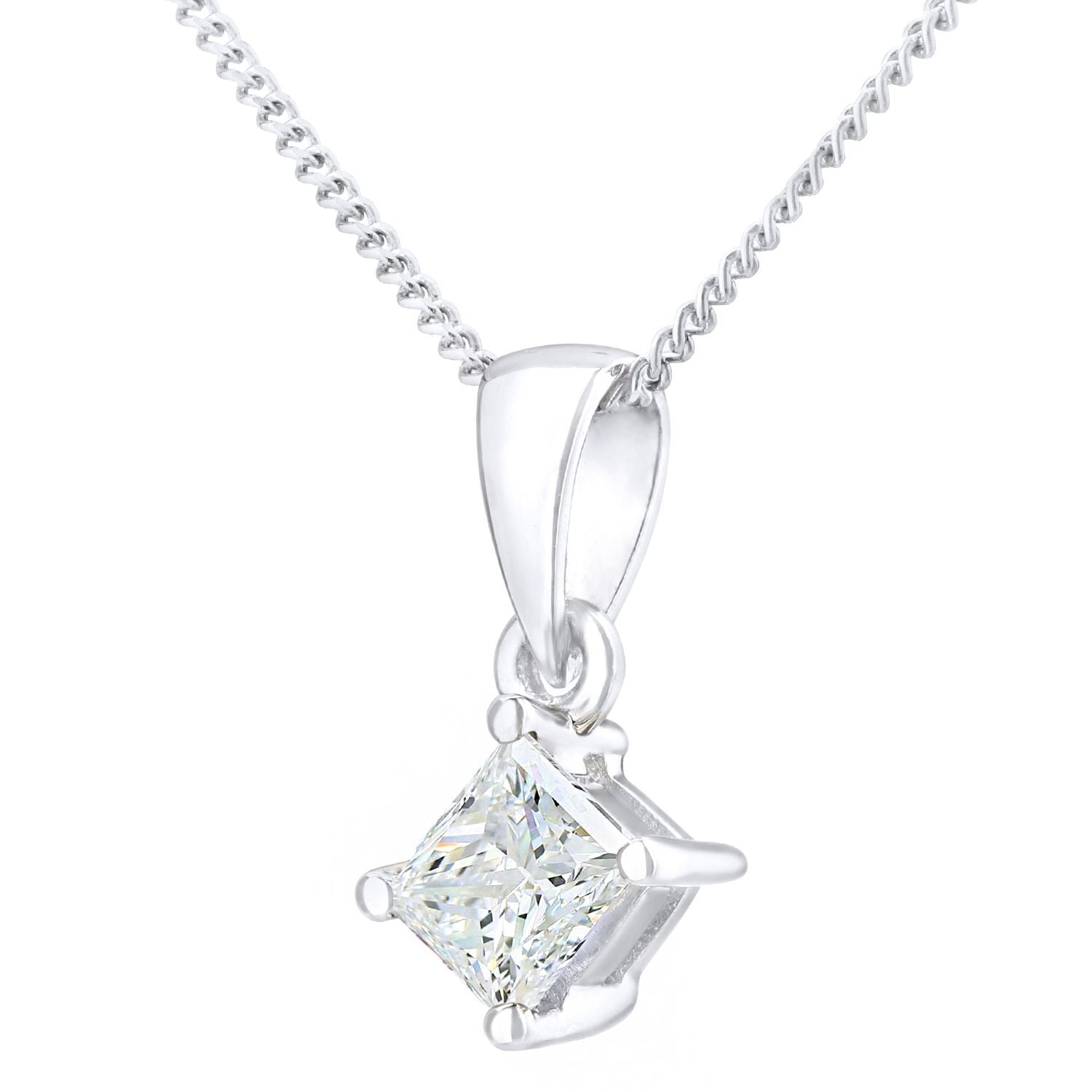 Platinum  Princess 1/3ct Diamond Solitaire Pendant Necklace 18" - PP0AXL4836PTJSI