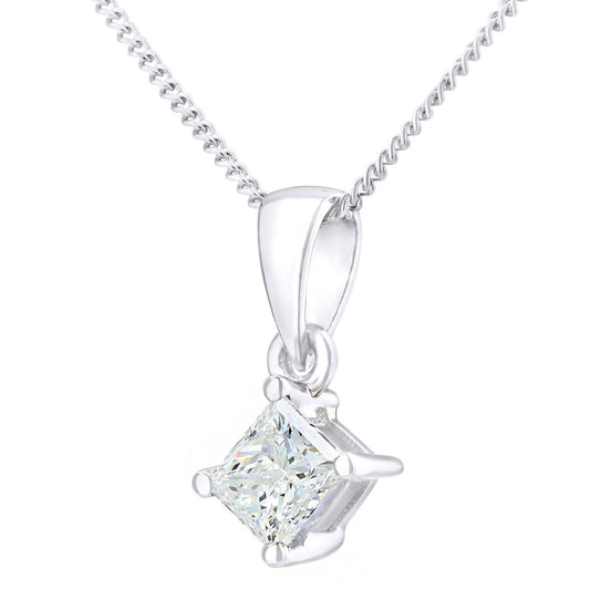 Platinum  Princess 1/3ct Diamond Solitaire Pendant Necklace 18" - PP0AXL4836PTJSI