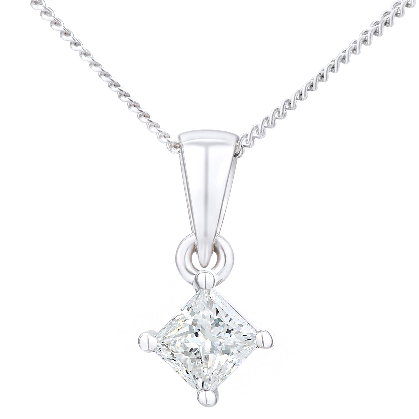 Platinum  Princess 1/3ct Diamond Solitaire Pendant Necklace 18" - PP0AXL4836PTJSI