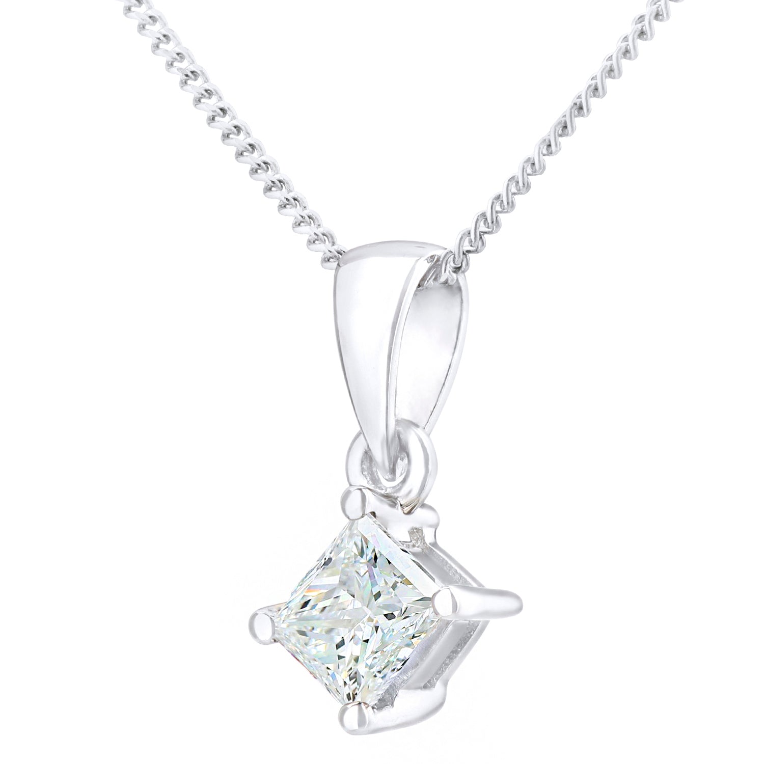18ct White Gold  Princess 1/3ct Diamond Solitaire Necklace 18" - PP0AXL4836W18JSI