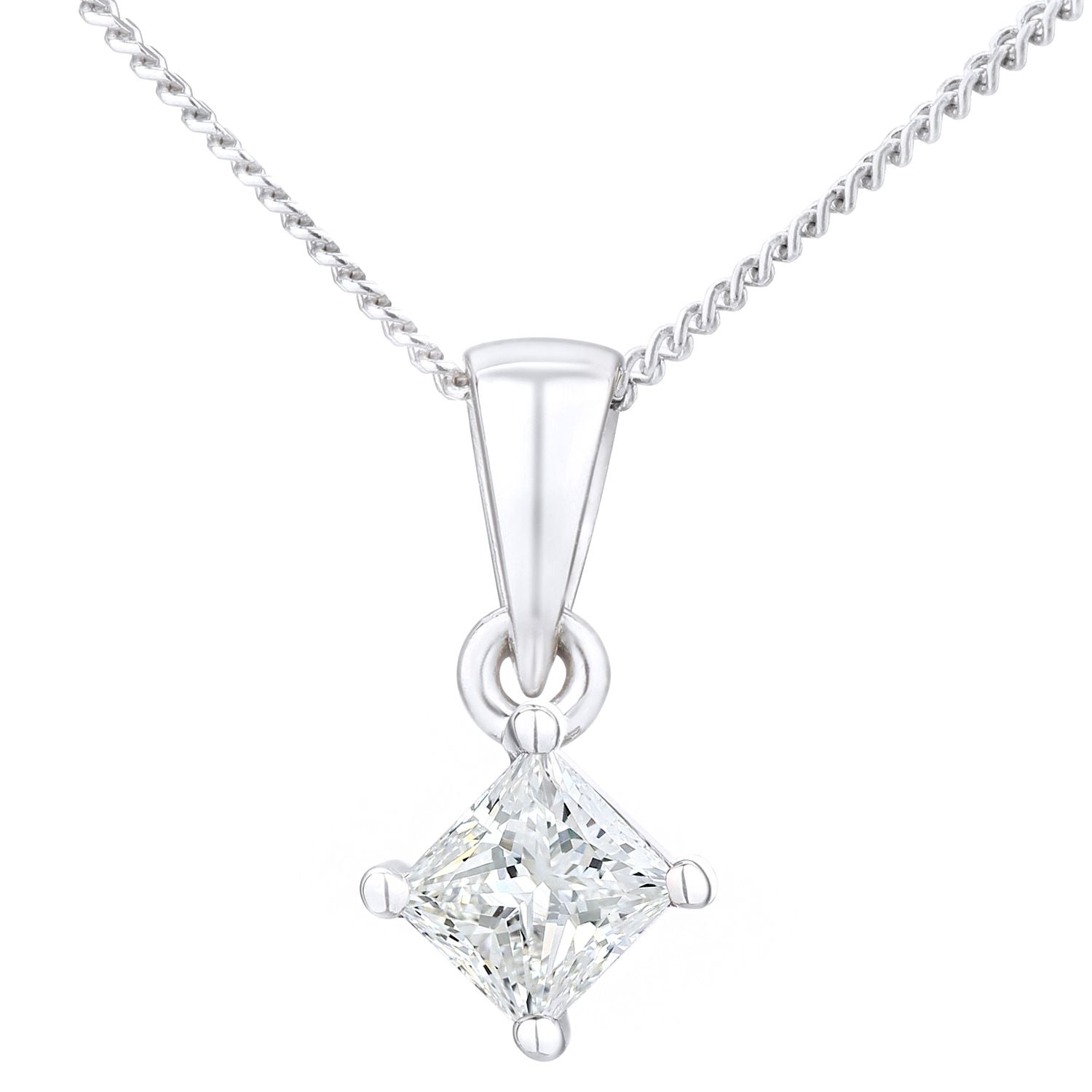 18ct White Gold  Princess 1/3ct Diamond Solitaire Necklace 18" - PP0AXL4836W18JSI
