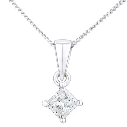 18ct White Gold  Princess 1/3ct Diamond Solitaire Necklace 18" - PP0AXL4836W18JSI