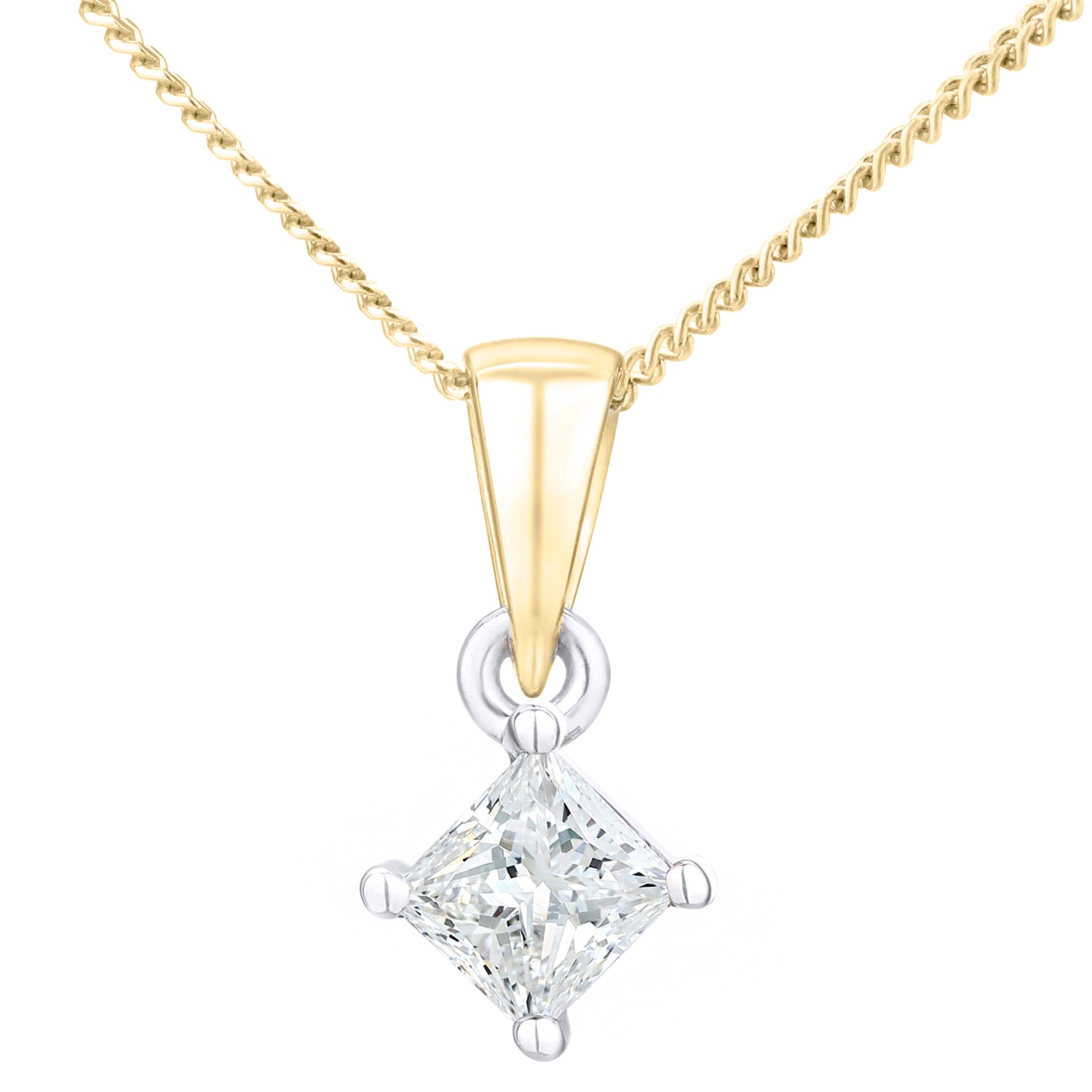 18ct Gold  Princess 1/3ct Diamond Solitaire Pendant Necklace 18" - PP0AXL4836Y18JPK