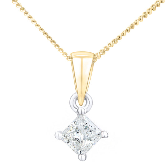 18ct Gold  Princess 1/3ct Diamond Solitaire Pendant Necklace 18" - PP0AXL4836Y18JPK