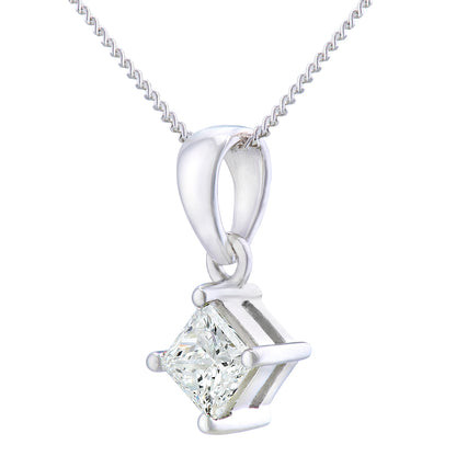 Platinum  Princess 1/2ct Diamond Solitaire Pendant Necklace 18" - PP0AXL4837PTJPK