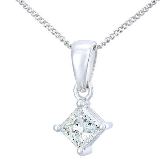 Platinum  Princess 1/2ct Diamond Solitaire Pendant Necklace 18" - PP0AXL4837PTJPK