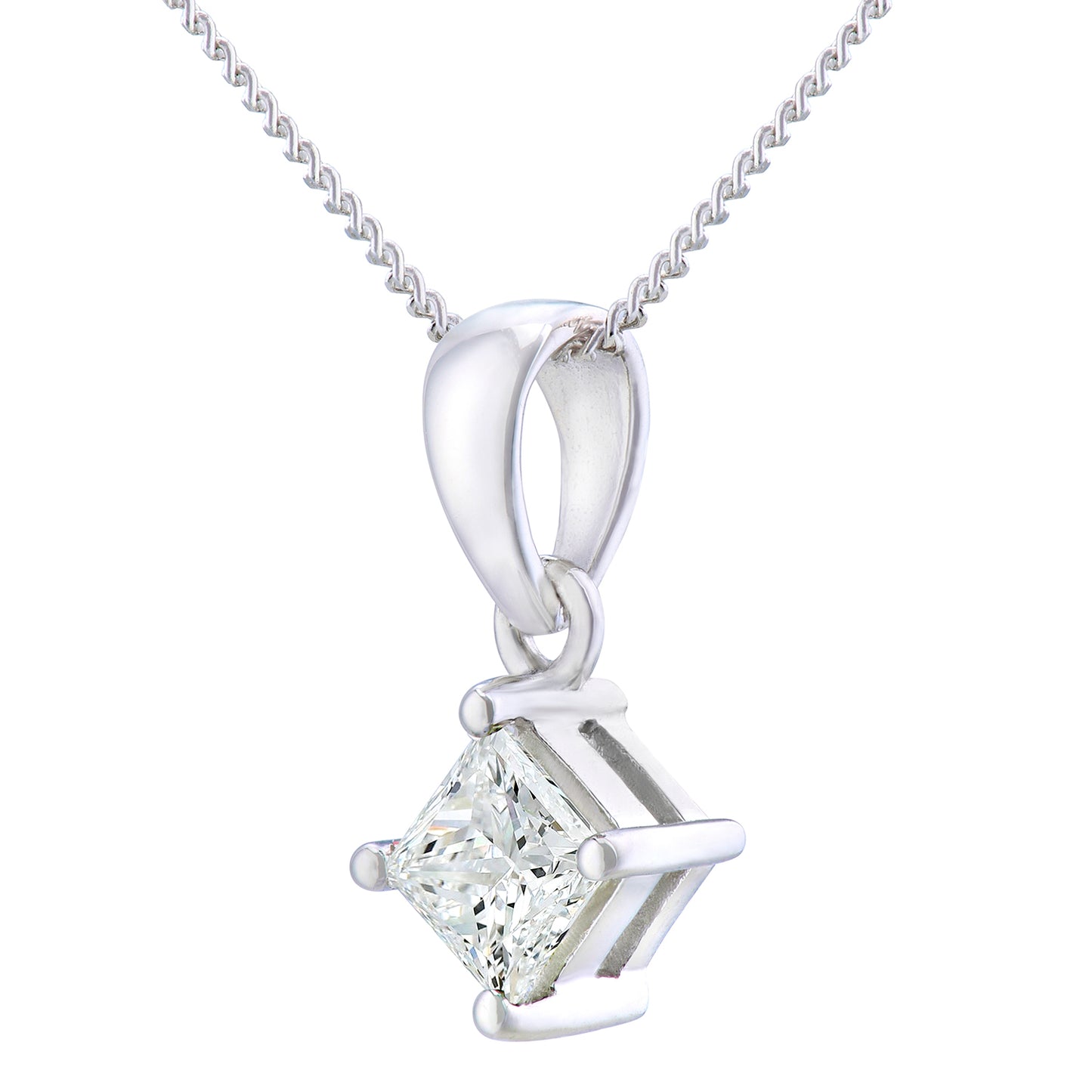 Platinum  Princess 1/2ct Diamond Solitaire Pendant Necklace 18" - PP0AXL4837PTJSI