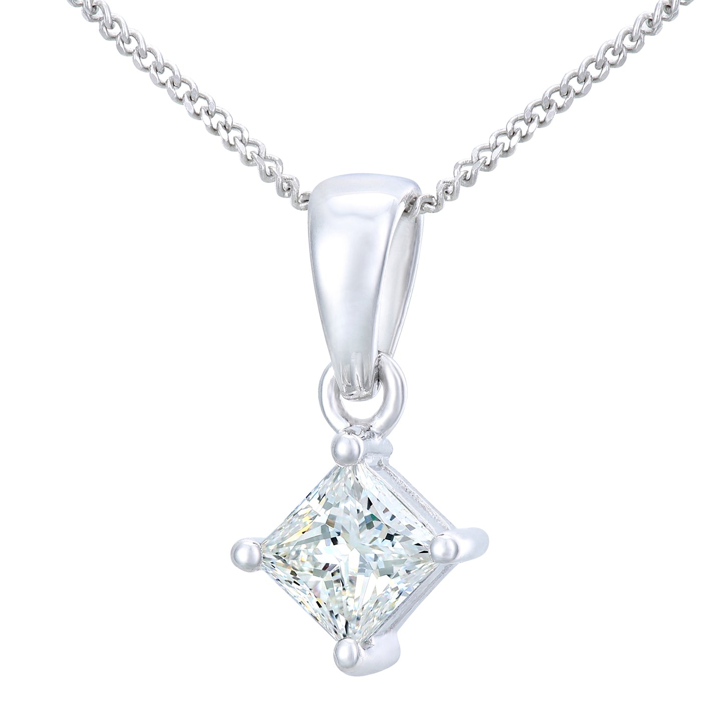 Platinum  Princess 1/2ct Diamond Solitaire Pendant Necklace 18" - PP0AXL4837PTJSI