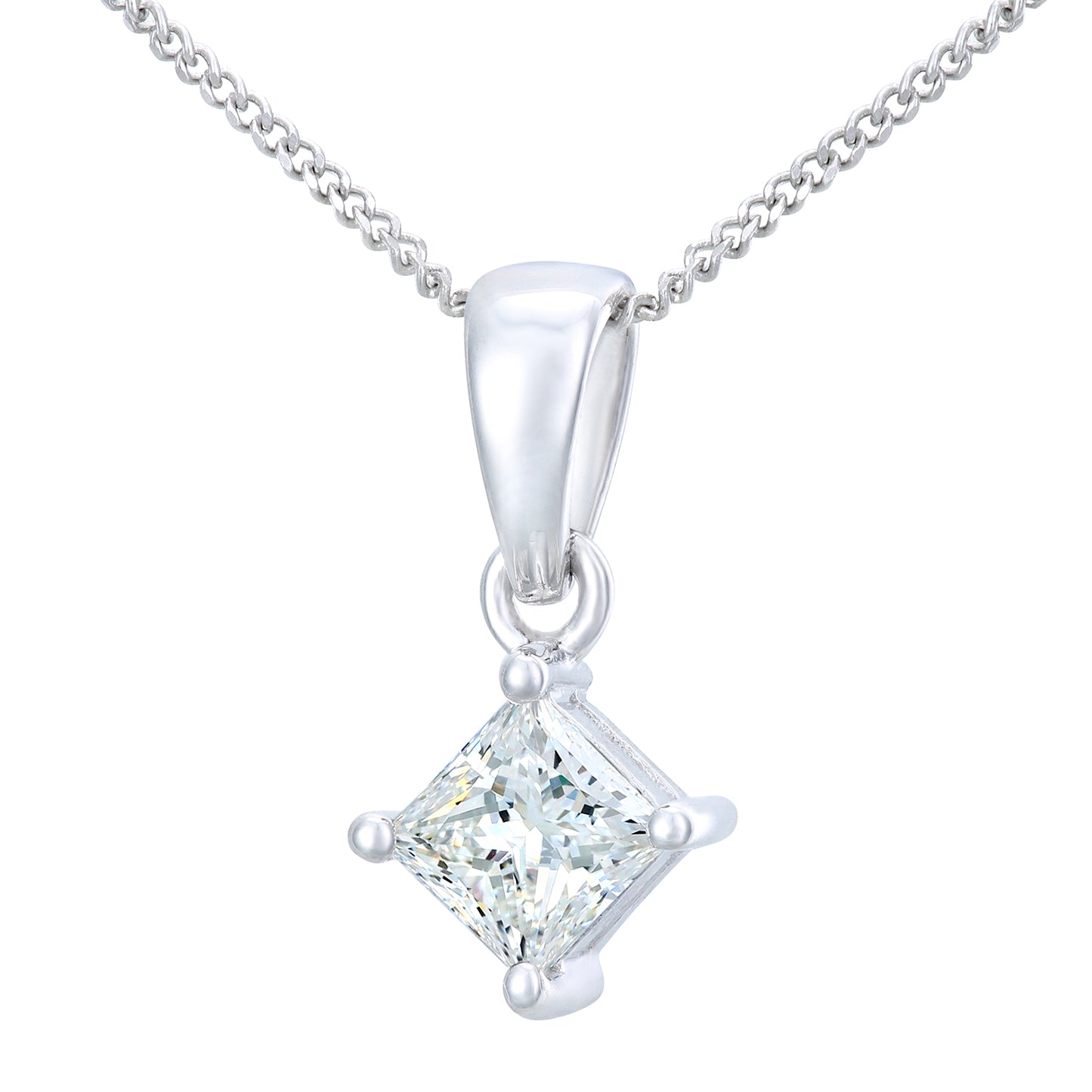 18ct White Gold  Princess 1/2ct Diamond Solitaire Necklace 18" - PP0AXL4837W18JPK