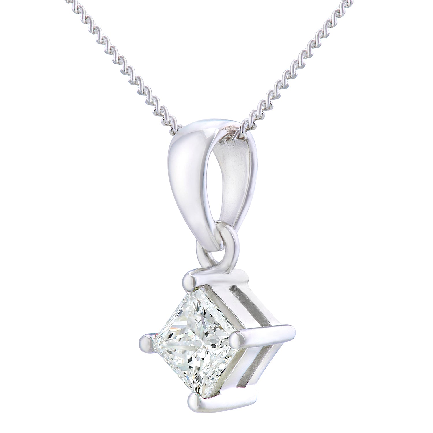 18ct White Gold  Princess 1/2ct Diamond Solitaire Necklace 18" - PP0AXL4837W18JSI