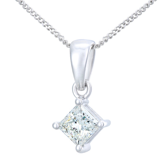 18ct White Gold  Princess 1/2ct Diamond Solitaire Necklace 18" - PP0AXL4837W18JSI