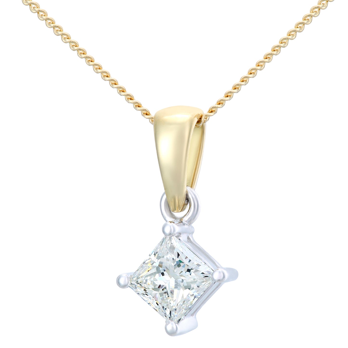 18ct Gold  Princess 1/2ct Diamond Solitaire Pendant Necklace 18" - PP0AXL4837Y18JSI