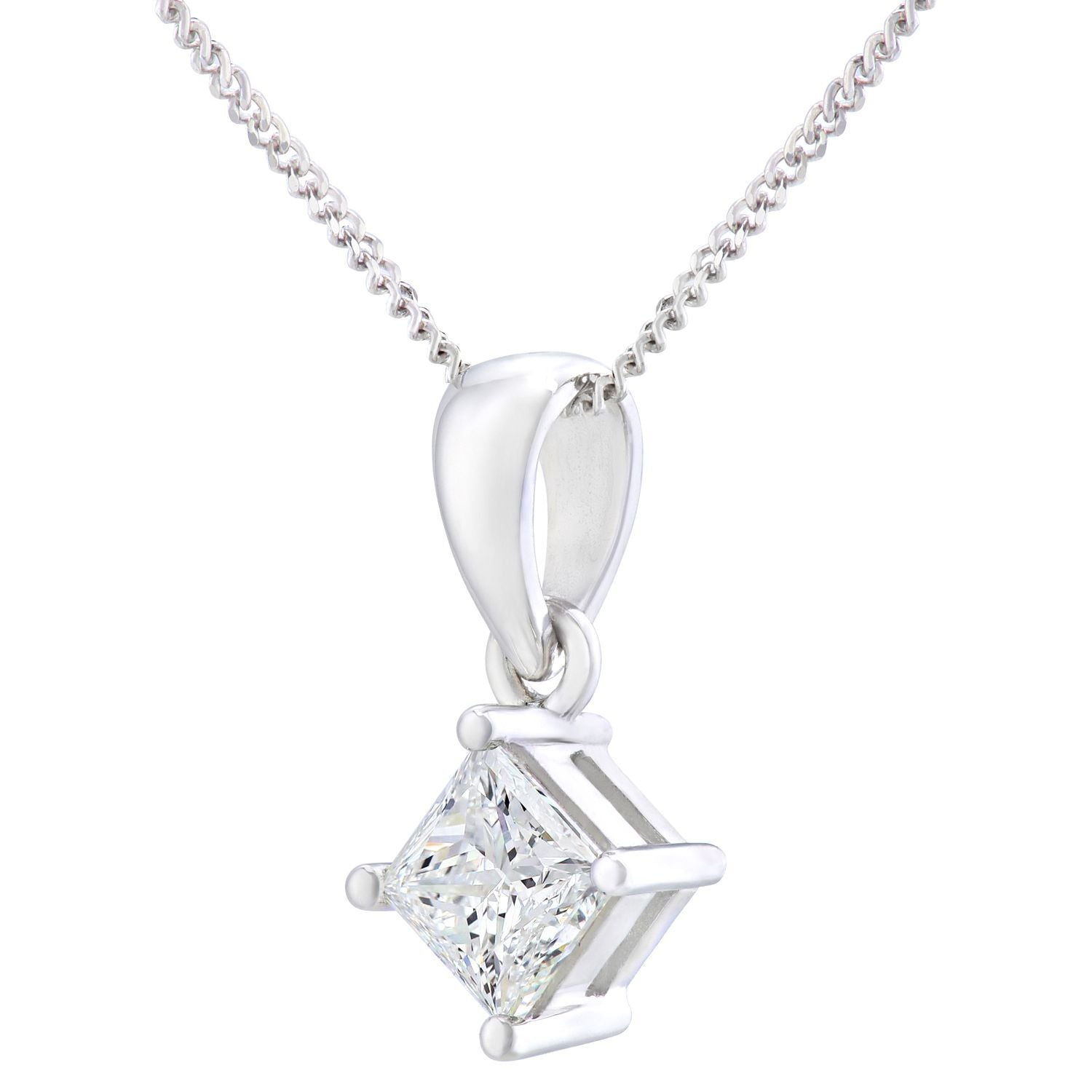 Platinum  Princess 3/4ct Diamond Solitaire Pendant Necklace 18" - PP0AXL4838PTJPK