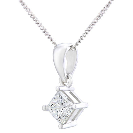 Platinum  Princess 3/4ct Diamond Solitaire Pendant Necklace 18" - PP0AXL4838PTJPK